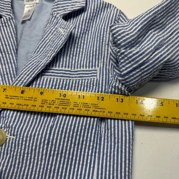 Carter's Seersucker Blazer Button Up Bow Tie Set Blue Stripe Size 5 - Picture 6 of 8